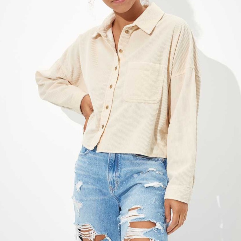 AEO cropped corduroy button up shirt